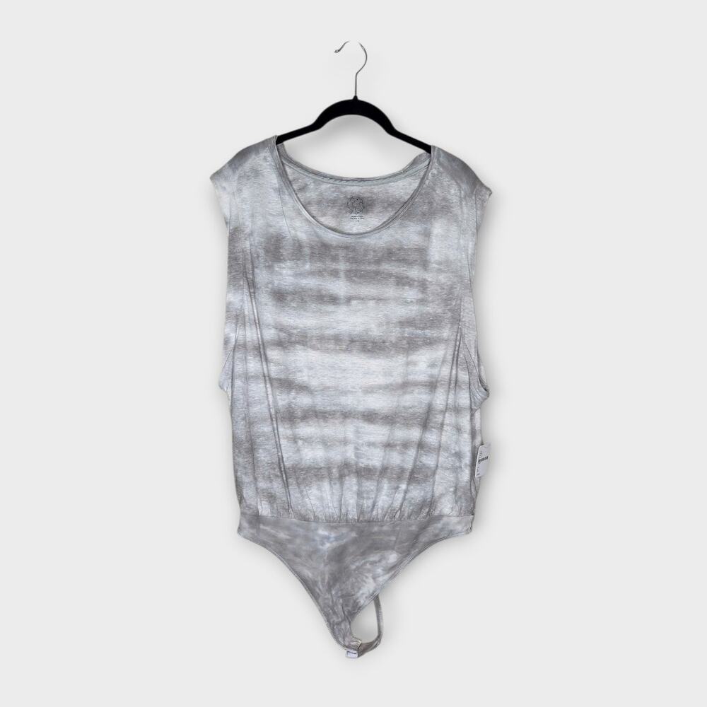 NEW Intimately Free People Sleeveless Womens Bodysuit Lg Gray White Cotton Hemp